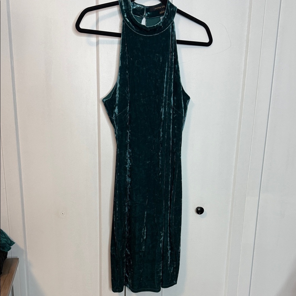 Cynthia Steffe Green Teal Eucalyptus Velvet Halter high Neck Dress - US 6